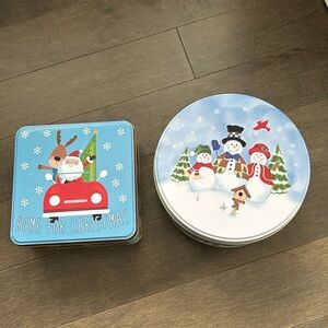 Christmas Winter Cookie Tins, Baking Storage Holiday Decor, Metal Snowman Santa